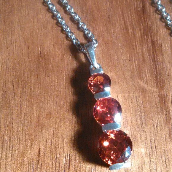 Simulated Red Diamond Sterling Silver Pendant Stainless Steel Necklace - Picture 10 of 10